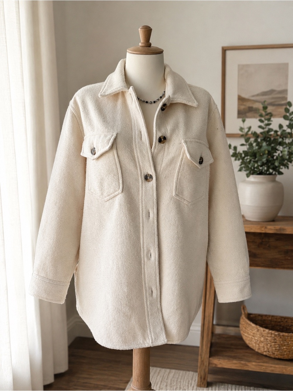 Cream Women's Shacket Jacket - Classic Oversized Coat